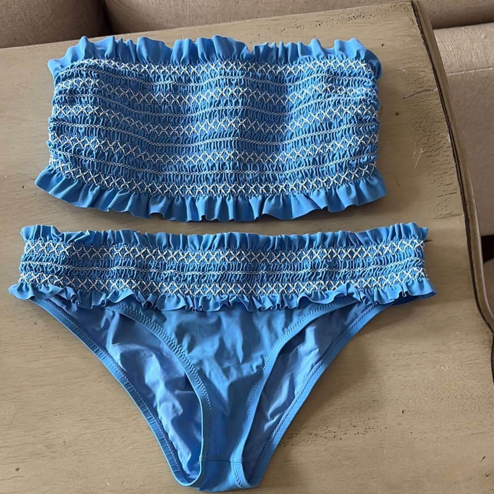 Tory Burch Blue Smocked Bikini Set